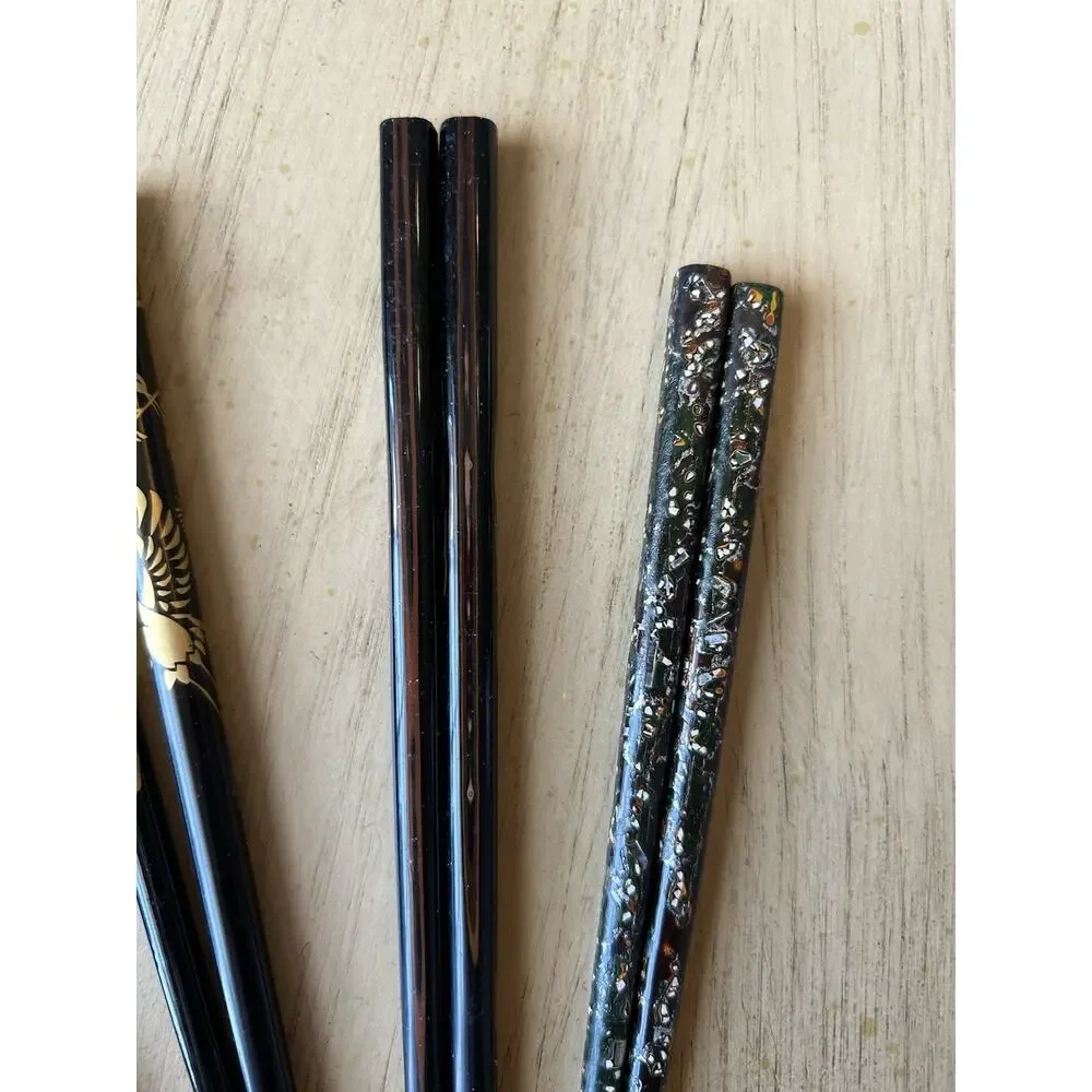 6* Chopsticks Black Gold Floral Design Set Of 6 (12 Total) VTG Hair Pins Buns